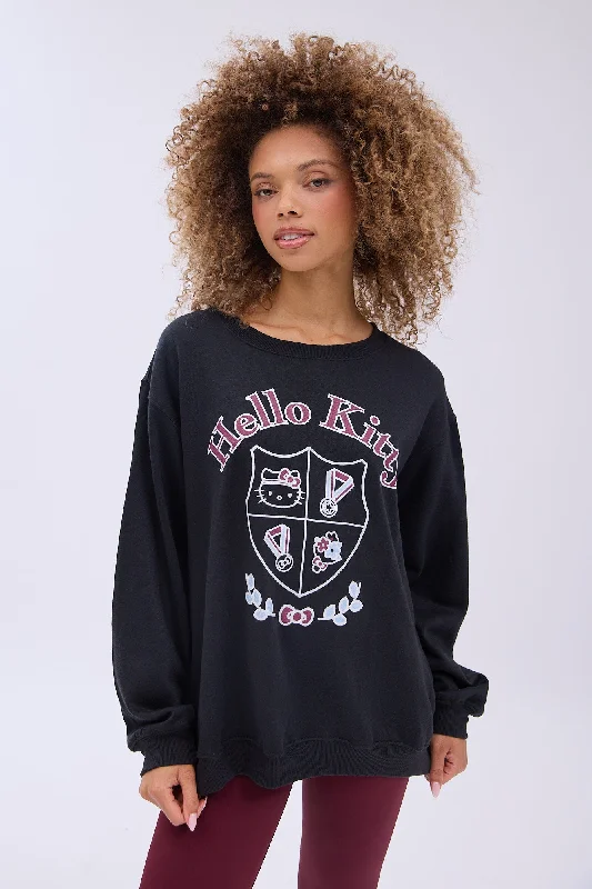 Hello Kitty Graphic Crew Neck Relaxed Sweatshirt Hoodie with Pastel Soft Subtle