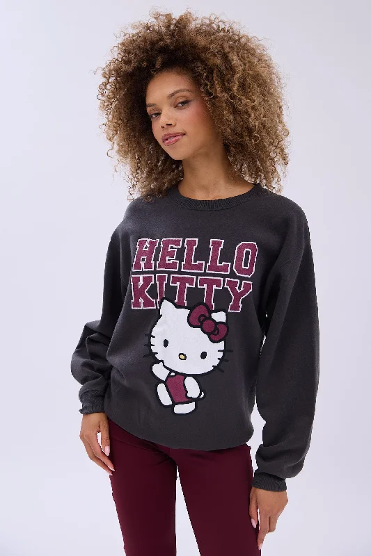 Hello Kitty Graphic Crew Neck Relaxed Sweatshirt Hoodie with Sequins Glamorous Eye-catching