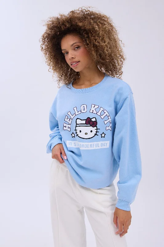 Hello Kitty It's A Wonderful Day Graphic Crew Neck Relaxed Sweatshirt Hoodie with Print Artistic Unique