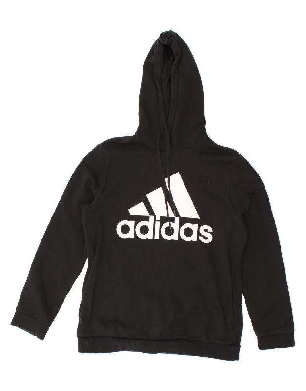 ADIDAS Womens Graphic Hoodie Jumper UK 16 Large Black Zip Hoodie Drawstring Kangaroo Pocket