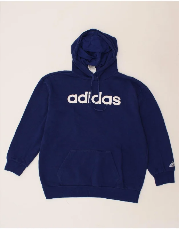 ADIDAS Womens Oversized Graphic Hoodie Jumper UK 8/10 Small Navy Blue Hoodie with Relaxed Fit Easy Casual