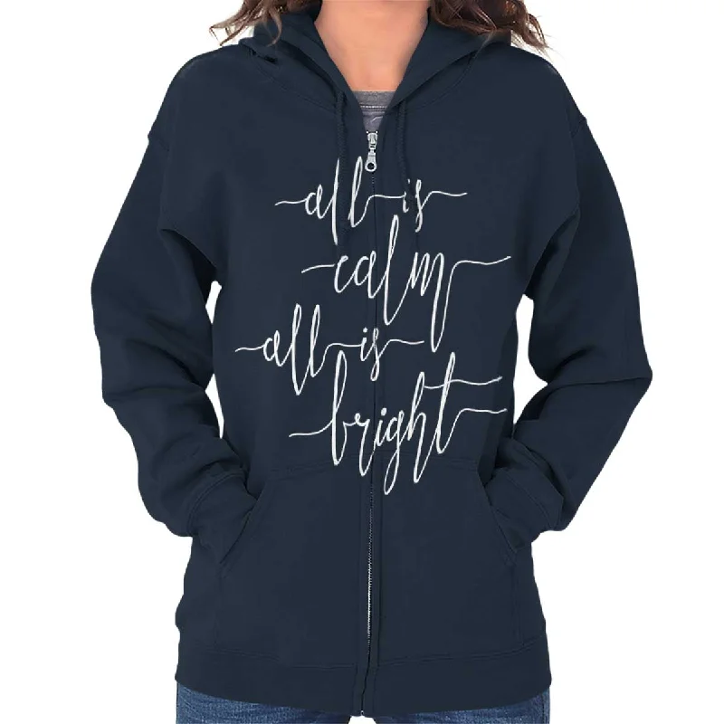 All Is Bright Zip Hoodie Hoodie with Rolled Sleeves Casual Relaxed