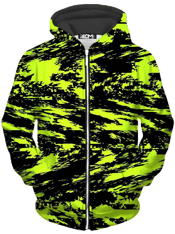 Black Lime Bolt Glitch Unisex Zip-Up Hoodie Hoodie with Lining Warm Insulated