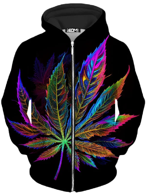 Blacklight Weed Unisex Zip-Up Hoodie Hoodie with Hood Adjustable Protection