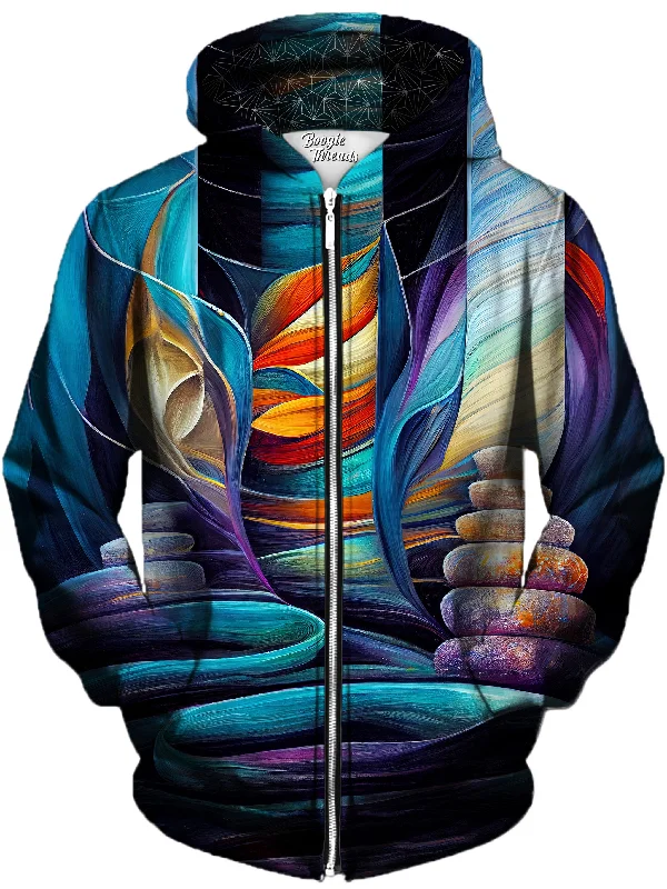 Enchanting Breath Unisex Zip-Up Hoodie Hoodie with Hem Fringe Bohemian Relaxed