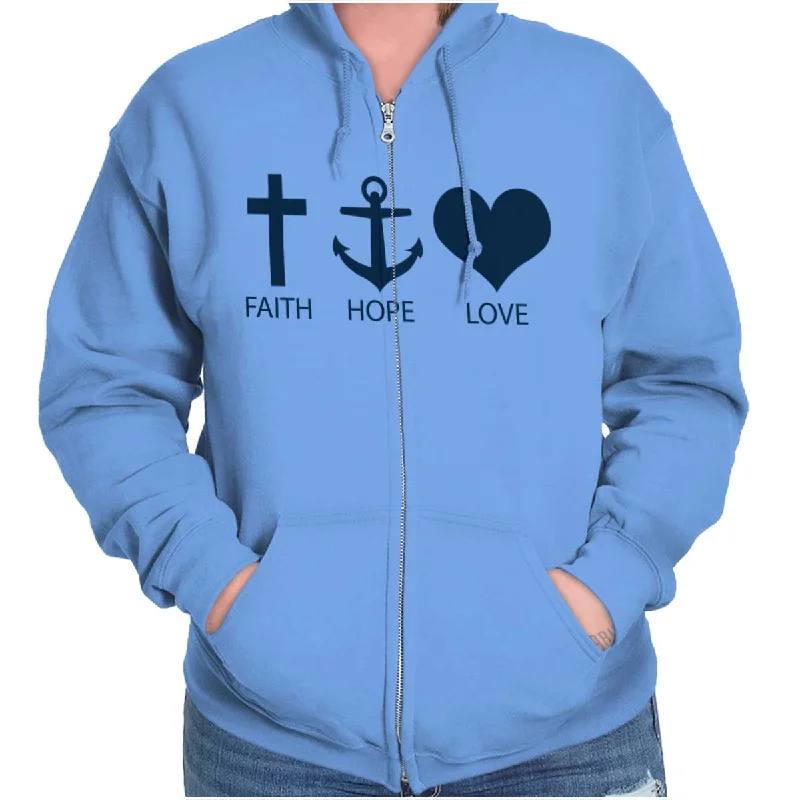 Faith Anchor Love Zip Hoodie Hoodie with Typography Text Message