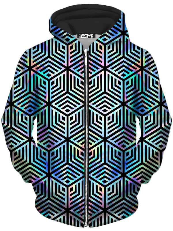 Holographic Hexagon Unisex Zip-Up Hoodie Hoodie with Full-Zip Functional Layering