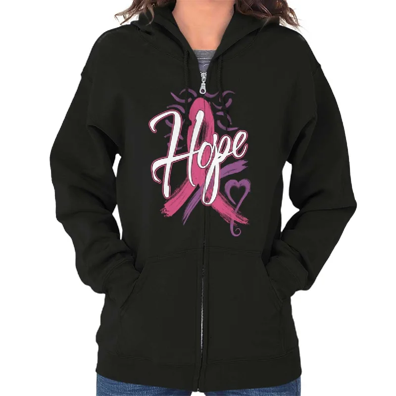 Breast Cancer Awareness Zip Hoodie Hoodie with Ribbed Cuffs Snug Fit Comfort