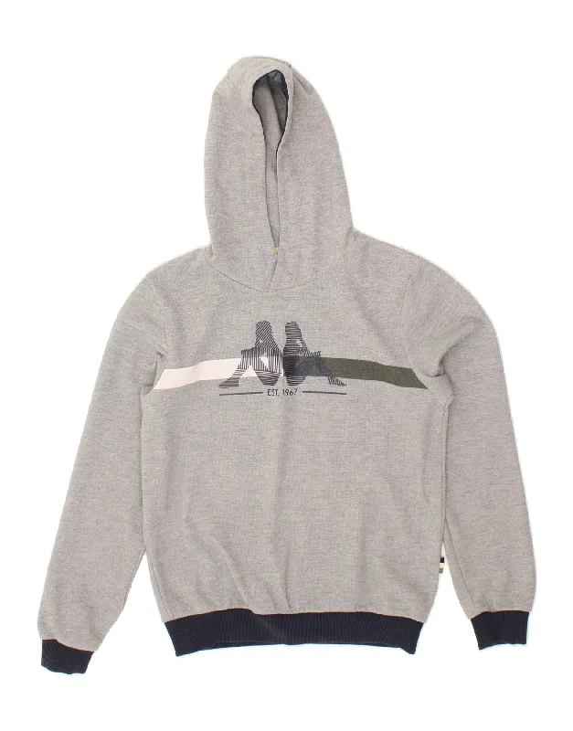 KAPPA Mens Graphic Hoodie Jumper Small Grey Cotton Hoodie with Zipper Versatile Modern