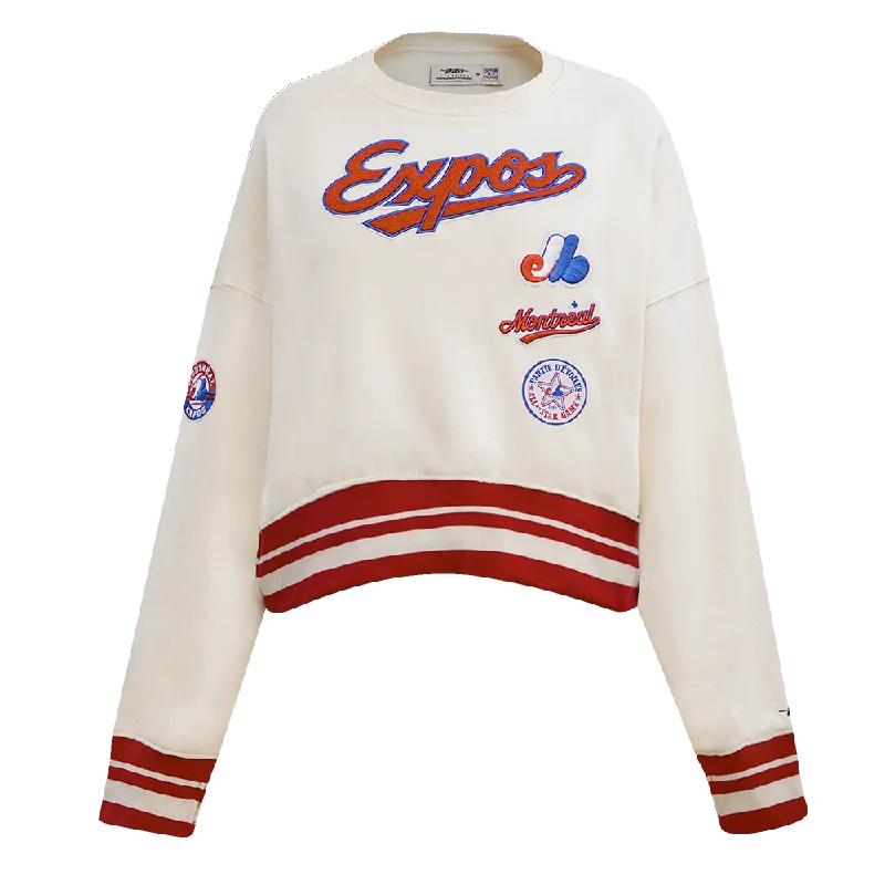 MLB MONTREAL EXPOS RETRO CLASSIC WOMEN'S RIB CREWNECK (EGGSHELL/ RED) Hoodie with Embroidery Detailed Premium