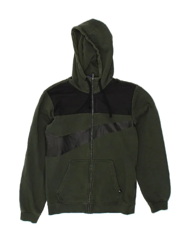 NIKE Mens Graphic Zip Hoodie Sweater XS Green Colourblock Cotton Hoodie with Hem Applique Textured Unique