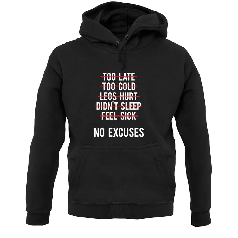 No Excuses Unisex Hoodie Hoodie with Hem Embroidery Detailed Premium