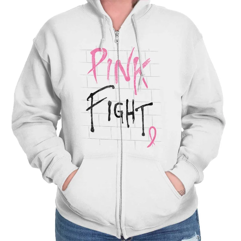 BCA Pink Fight Zip Hoodie Hoodie with Hem Frayed Vintage Worn