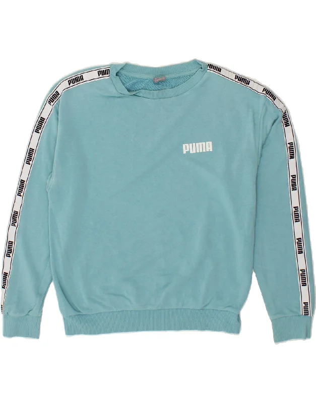 PUMA Womens Graphic Sweatshirt Jumper UK 16 Large Blue Hoodie with Cuffed Sleeves Snug Secure