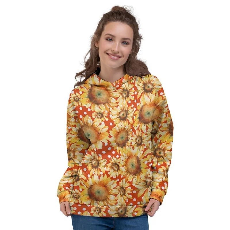 Red Polka Dot Sunflower Women's Hoodie Hoodie with V-Neck Classic Versatile