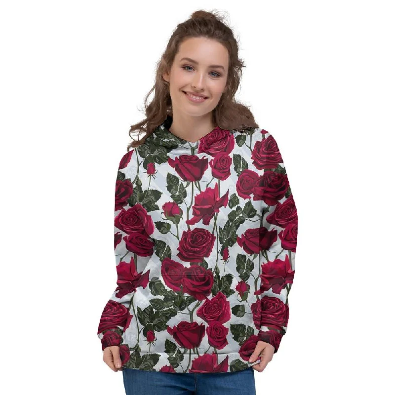 Red Rose Flower Print Women's Hoodie Hoodie with Camouflage Military Edgy