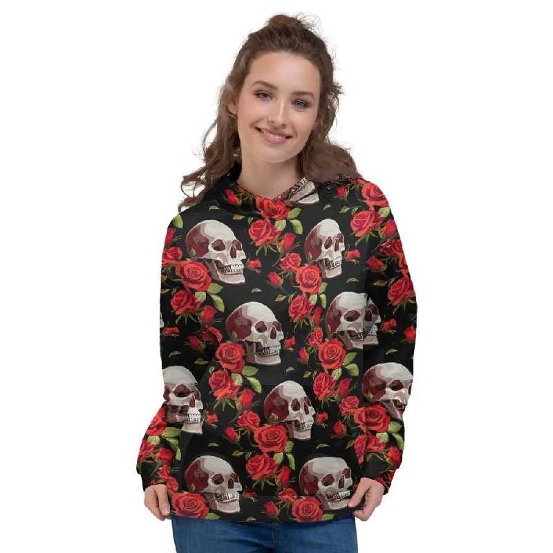 Red Rose Skull Women's Hoodie Hoodie with Typography Text Message