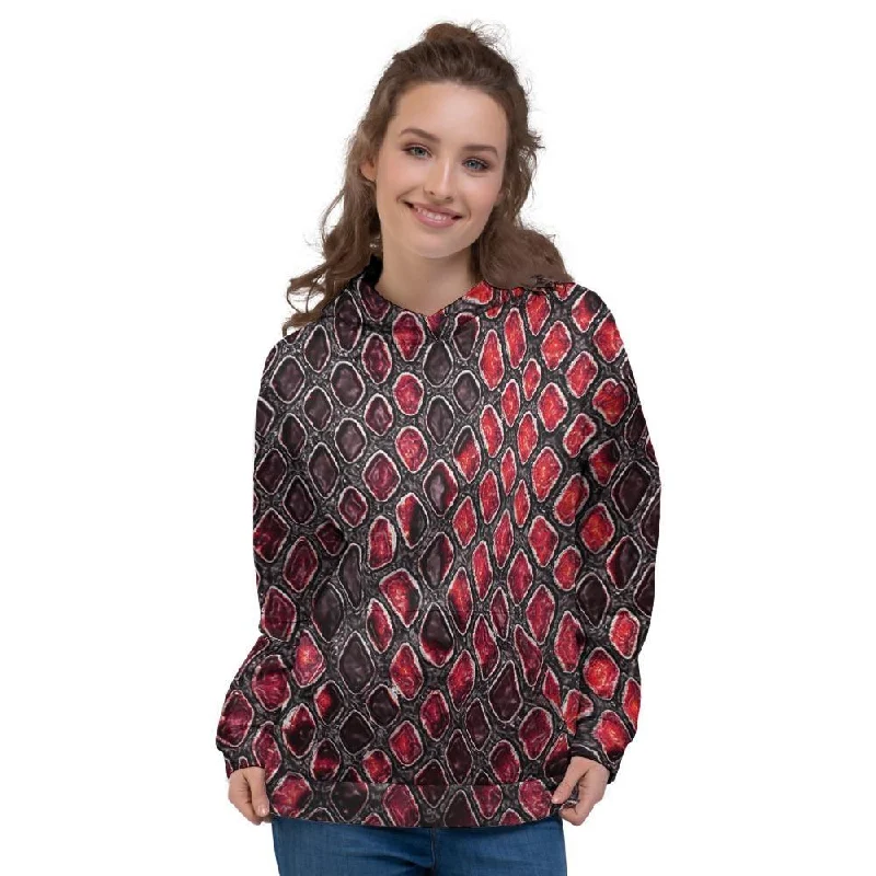 Red Snakeskin print Women's Hoodie Hoodie with Pattern Geometric Abstract