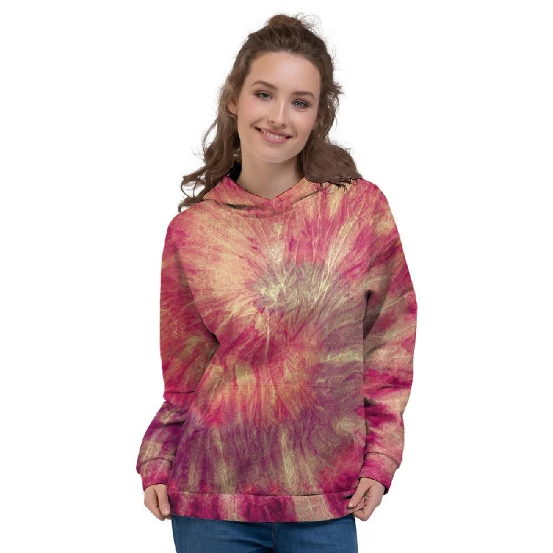 Red Tie Dye Women's Hoodie Hoodie with Thumb Holes Functional Cozy