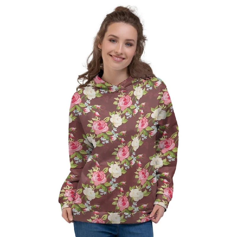 Rose Floral Print Women's Hoodie Hoodie with Tie-Dye Psychedelic Retro