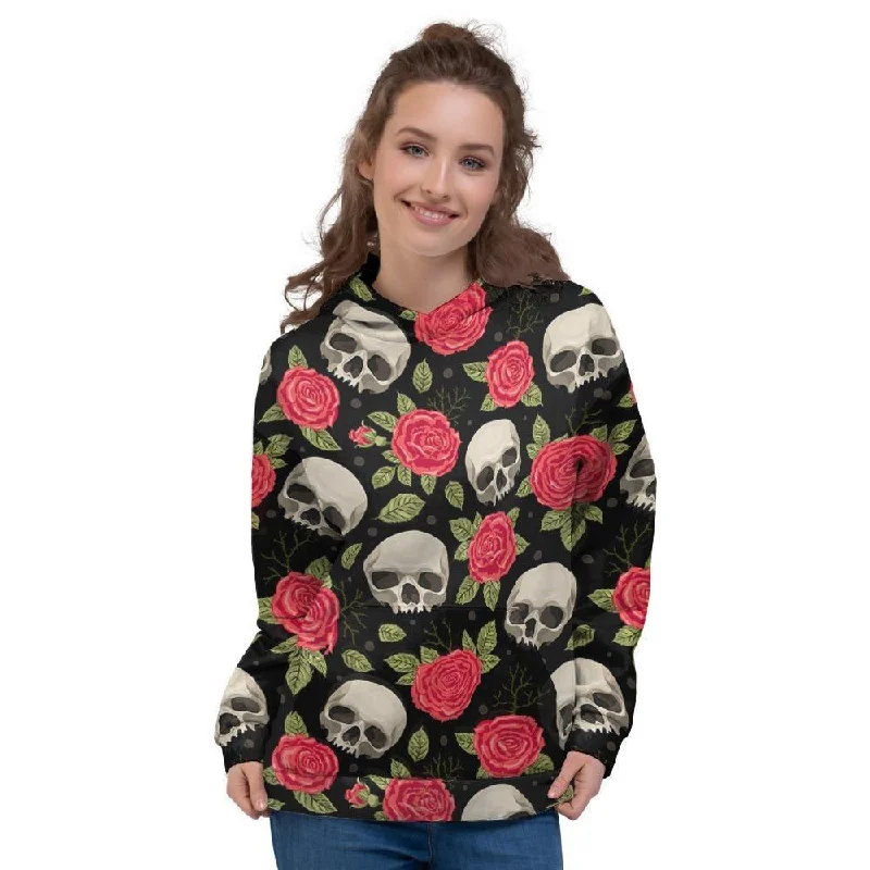 Rose Skull Women's Hoodie Hoodie with Ribbed Cuffs Snug Fit Comfort