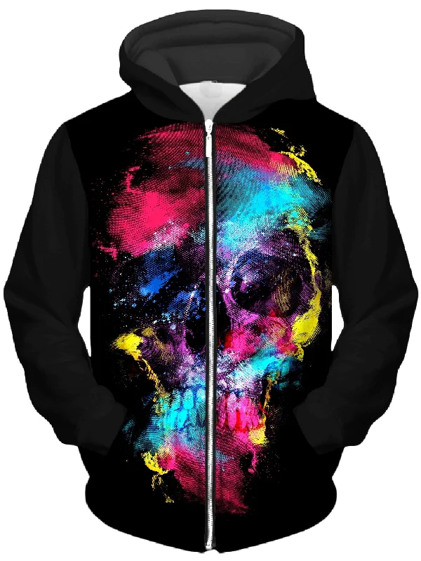 Skull 49 Unisex Zip-Up Hoodie Hoodie with Neon Bright Vibrant