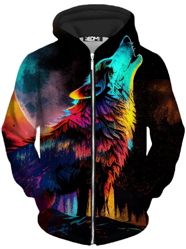 Spirit Wolf Unisex Zip-Up Hoodie Hoodie with Oversized Fit Loose Comfortable