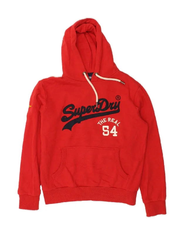 SUPERDRY Mens Graphic Hoodie Jumper XL Red Cotton Hoodie with Pastel Soft Subtle