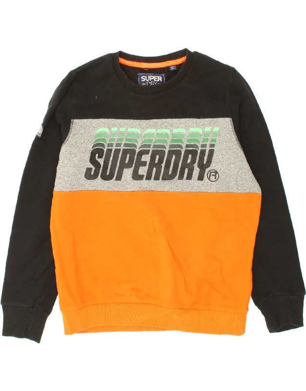 SUPERDRY Mens Graphic Sweatshirt Jumper XL Multicoloured Colourblock Hoodie with Typography Text Message