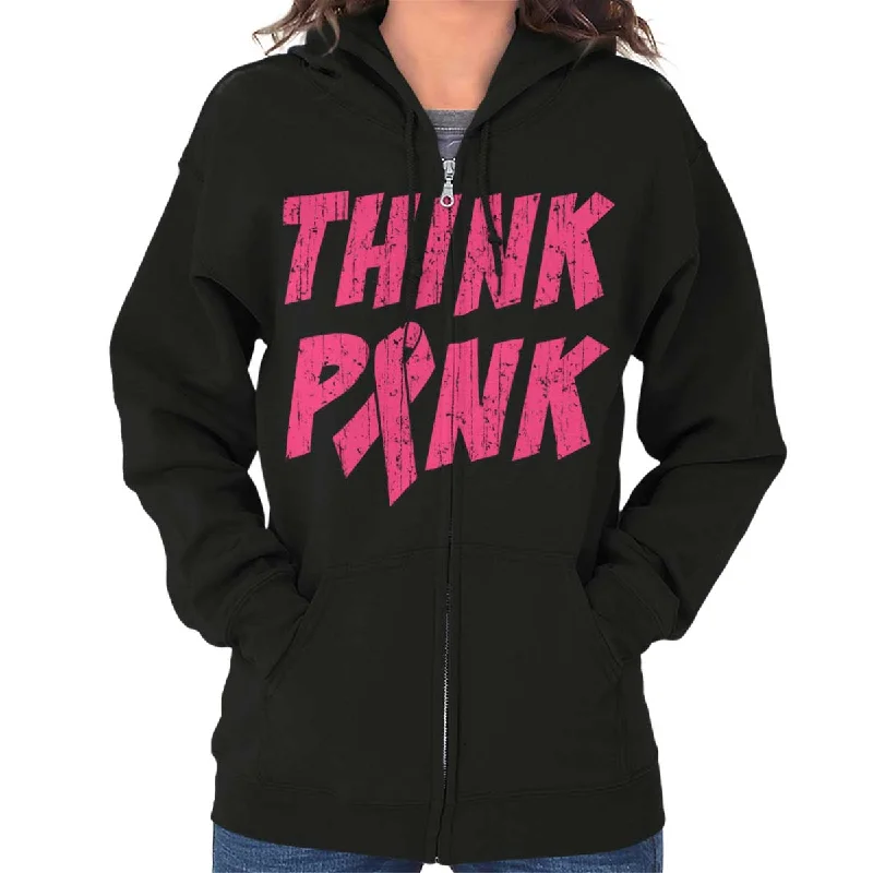 Think Pink Zip Hoodie Hoodie with Full-Zip Functional Layering