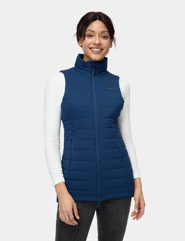 "Tribeca" Women's Heated Long Puffer Vest Hoodie with Half-Zip Sporty Casual