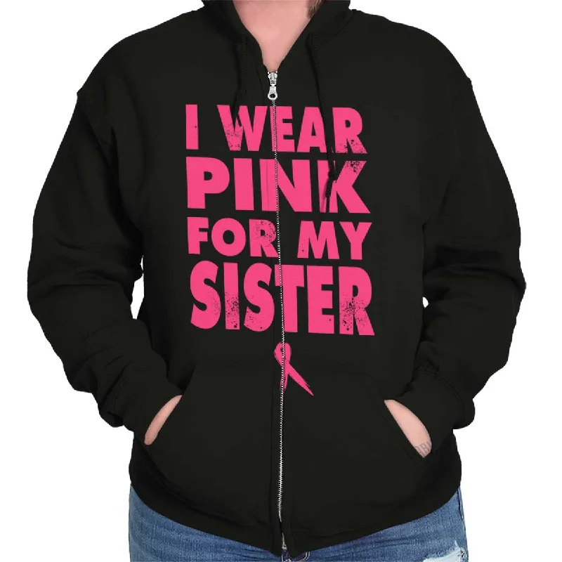 Wear Pink For My Sister Zip Hoodie Hoodie with Sequins Glamorous Eye-catching