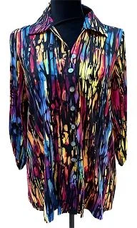 Multicolored Abstract - Button Front Tunic - A3301BM