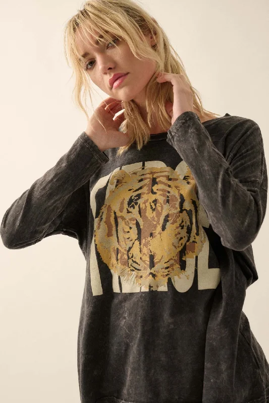 Fierce Tiger Vintage-Wash Long-Sleeve Graphic Tee