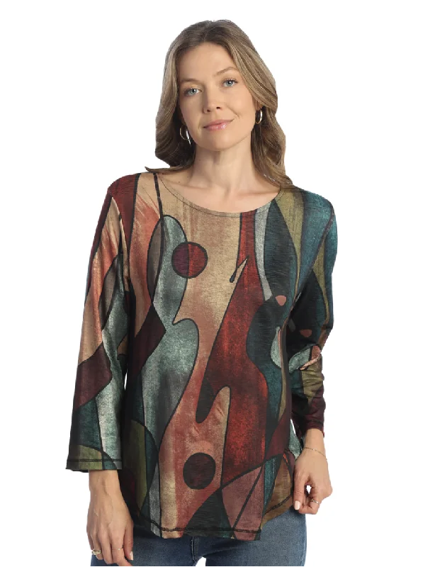 Jess & Jane - PS3-1867  - Women's Multicolored Abstract Tom Tom Round Neck Tunic