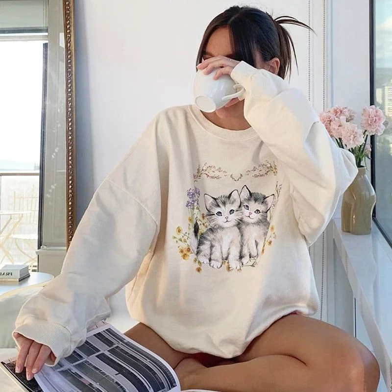 Malina Kitty Flower Print Vintage Sweatshirt