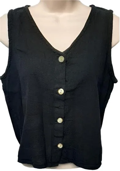 Top-Tank Button Front-Black-Women's S-0003