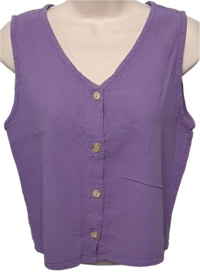 Top-Tank Button Front-Purple-Women's S-0003