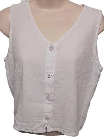 Top-Tank Button Front-White-Women's S-0003