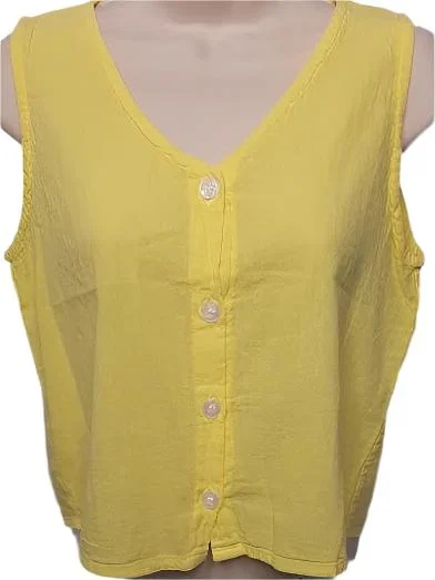 Top-Tank Button Front-Yellow-Women's S-0003