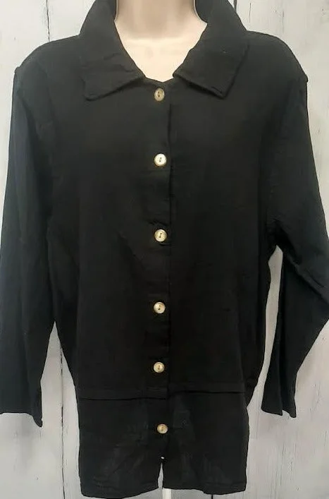 Shirt-Button Front-Collar-Long Sleeve-Black-Women's S-0052