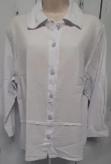 Shirt-Button front-CollarLong Sleeve-White-Women's S-0052