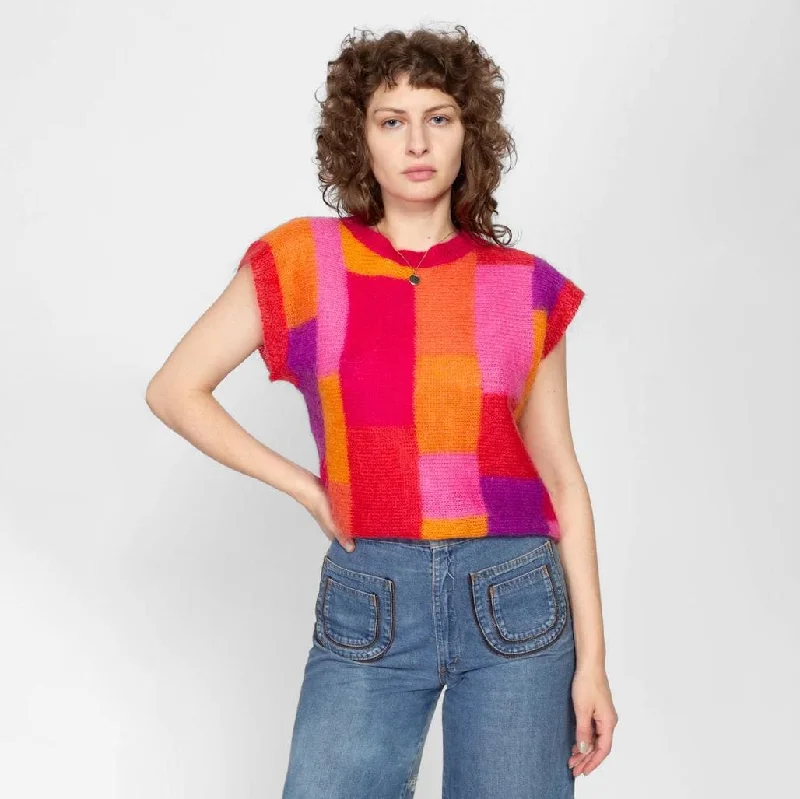 Medium 80s Jeanne Pierre Mohair Color Block Knit Top