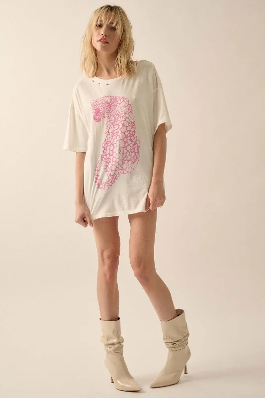 Pink Leopard Distressed Oversize Graphic Tee