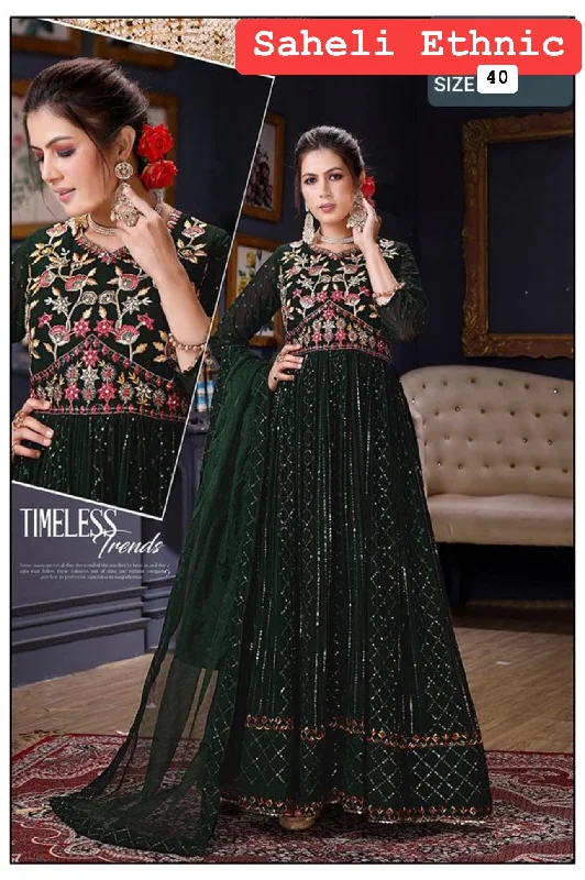 Georgette based embroidery with sequined work designer kameez /gown with tights and georgette  based embroidery work dupatta