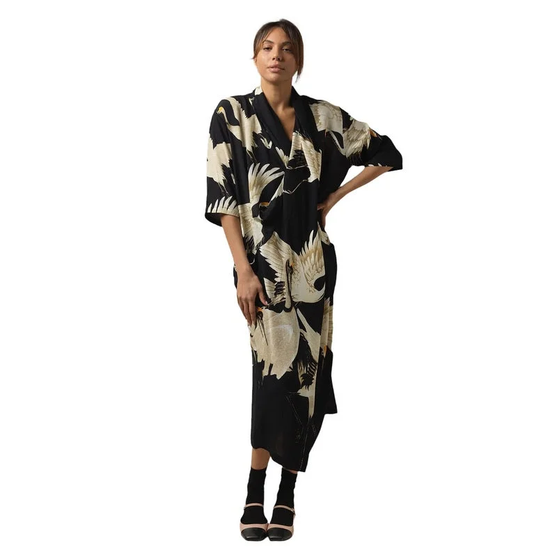 Crepe Black Stork Dress