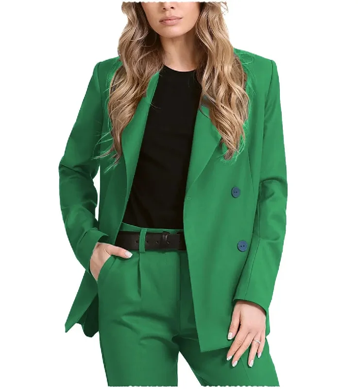 Fashion 2 Pieces Women Suit Flat Notch Lapel Blazer