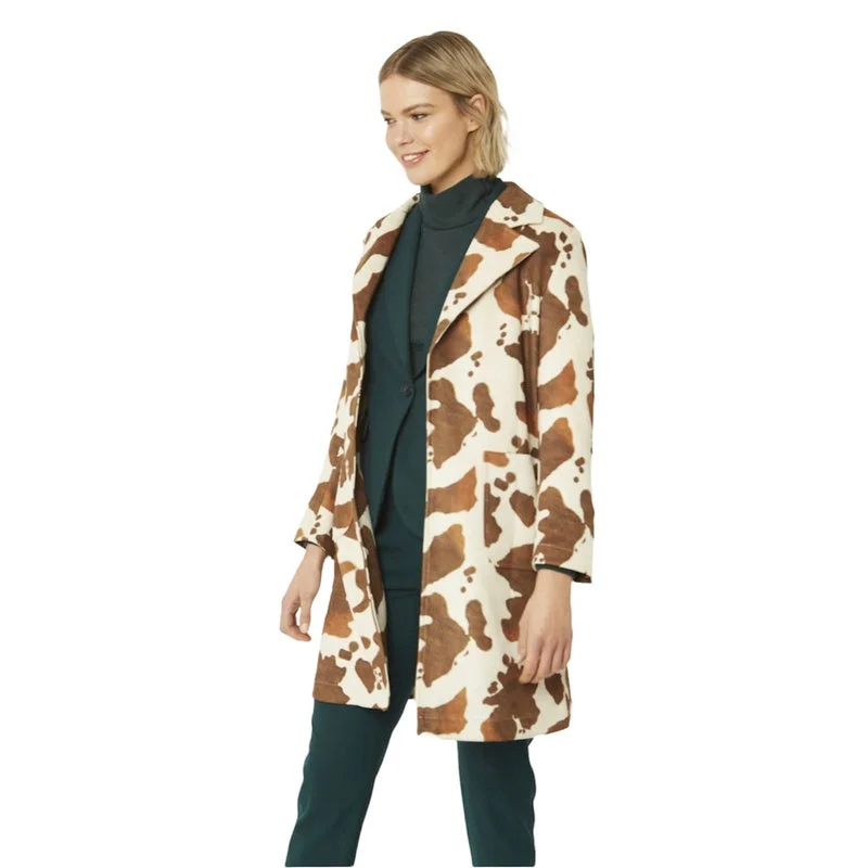 Faux Suede Cow Print Coat