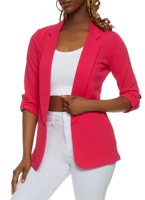 Crepe Knit Tabbed Sleeve Blazer