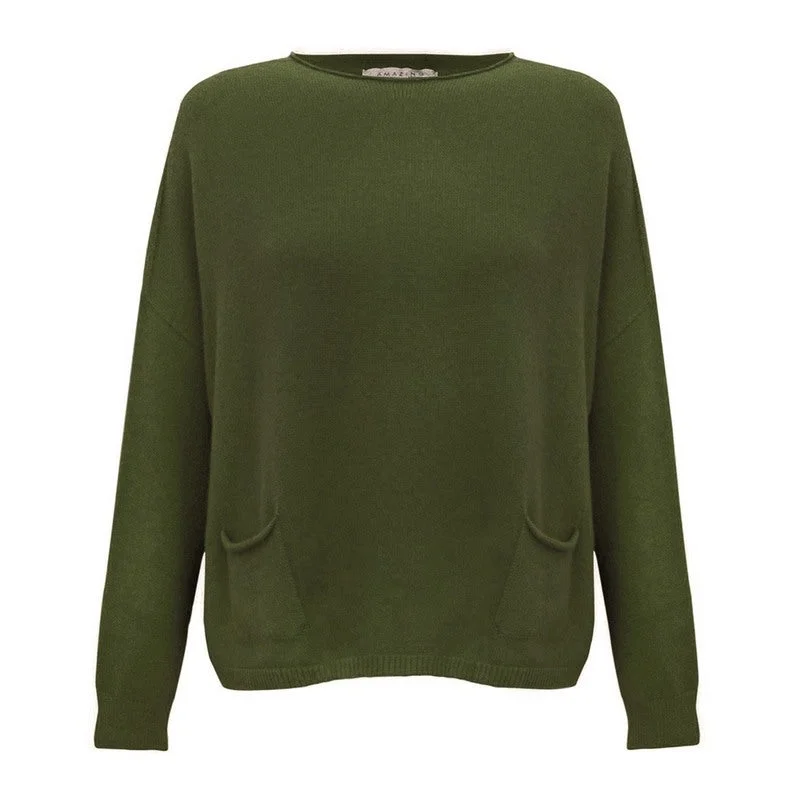 Jodie Round Neck Jumper in Olive Musch